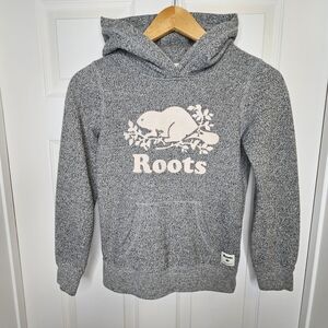 Roots Kids Hoodie Sweatshirt Salt & Pepper Logo Graphic Unisex Size L 9-10